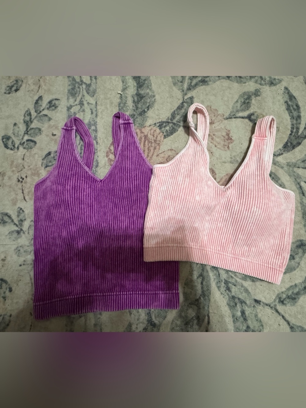 Zenana Ribbed V-Neck Bras - Pink & Purple